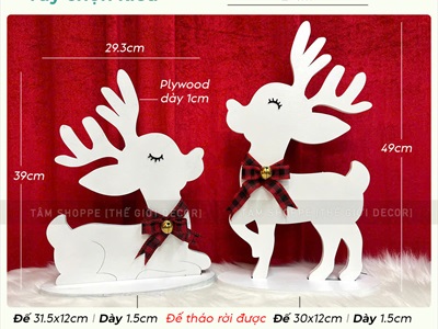 Mô hình tuần lộc trắng đeo nơ lục lạc [Bằng gỗ] TCV-TLOC-06